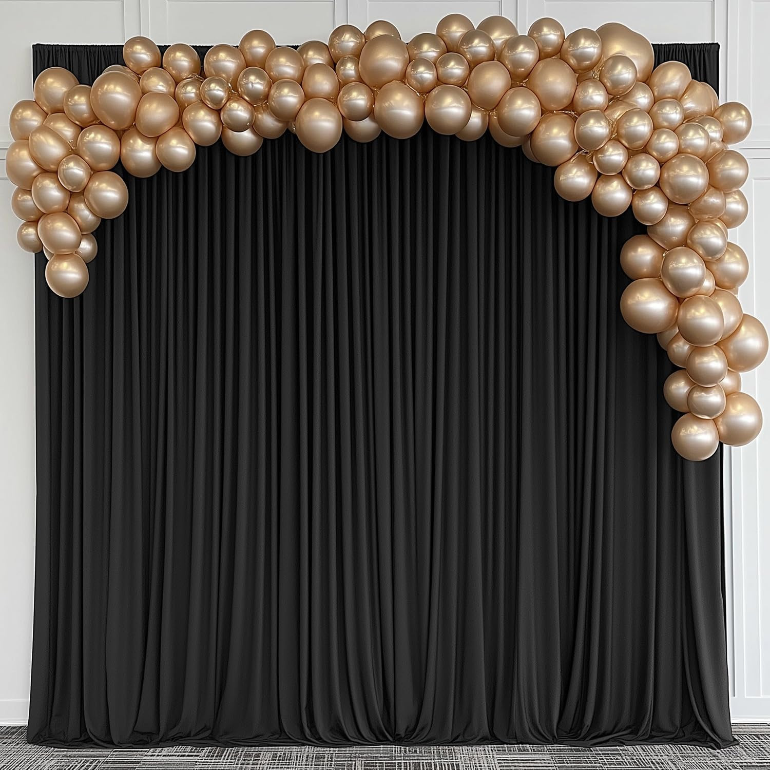 Black Backdrop Curtains for Events, 10x10Ft Wrinkle-Free Fabric Drape, 2 Panels