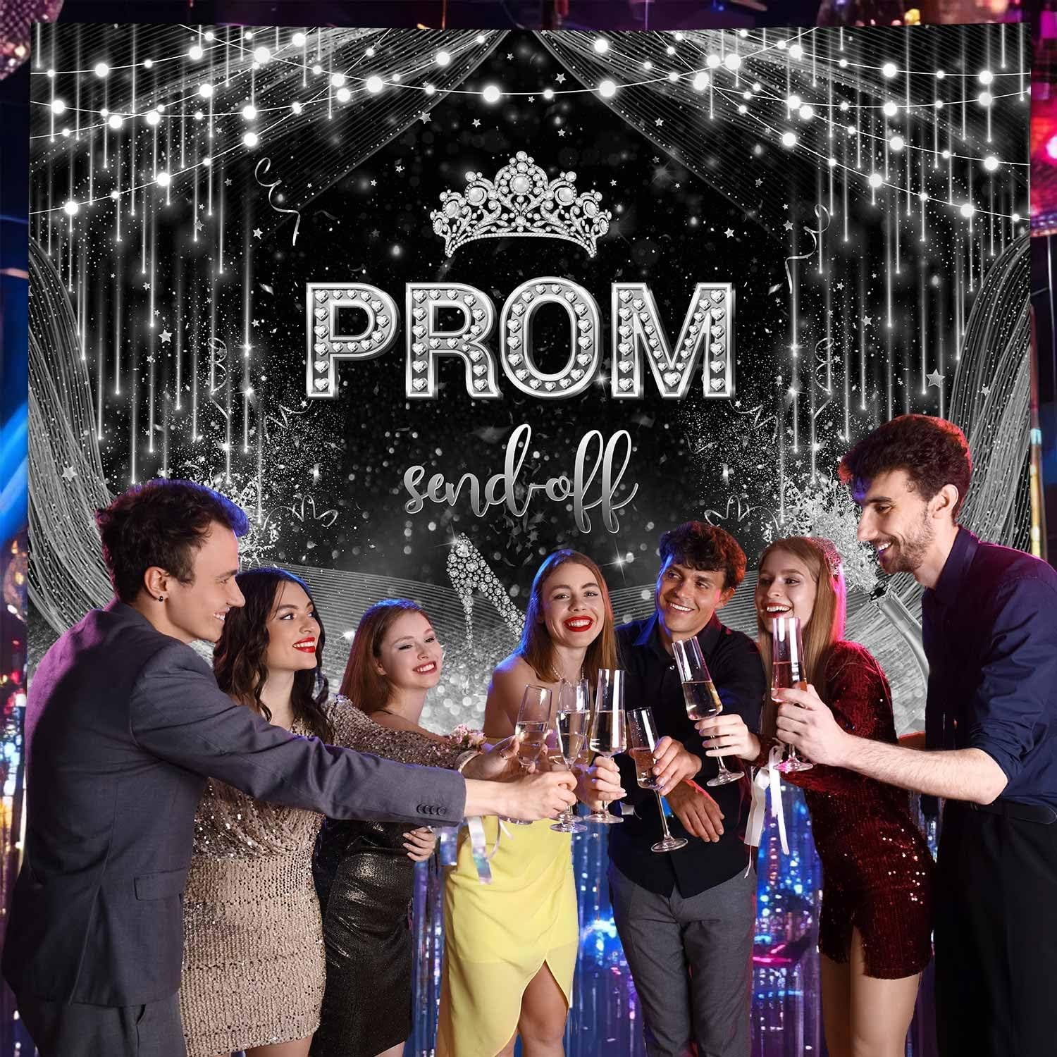 7x5ft Prom 2026 Backdrop Silver and Black Prom Send Off Photography Background.
