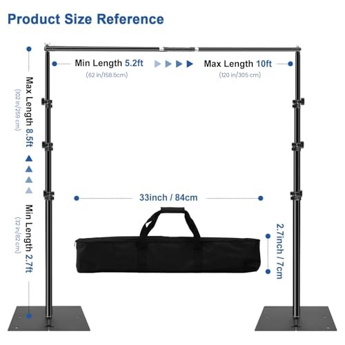 Backdrop Stand Kit – 10ft x 8.5ft Adjustable Photo Background Stand Support