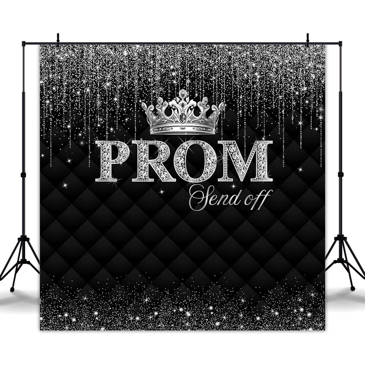 Prom Send Off Backdrop Black Silver Crown Graduation Prom Night Party Decorat…