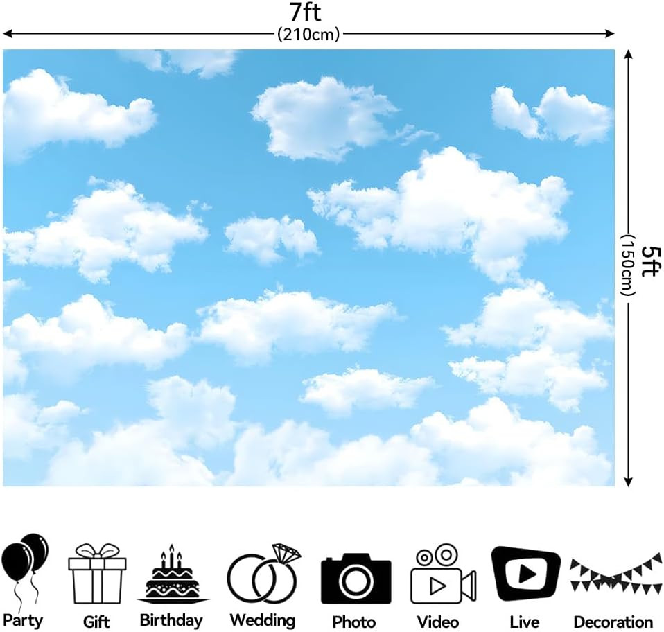 7x5ft Blue Sky White Clouds Backdrop Natural Scenery Sunshine Sky Clouds Photogr