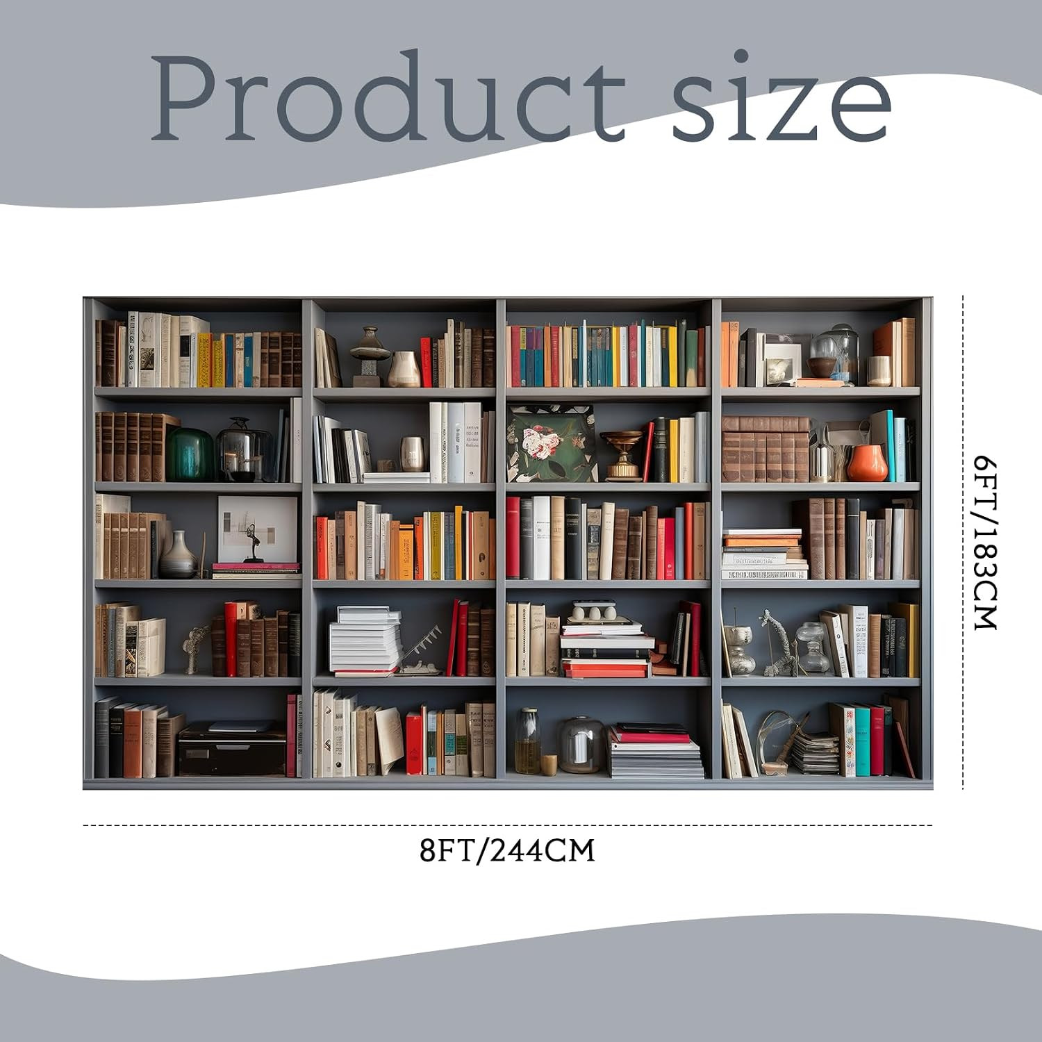 8X6Ft Bookshelf Backdrop Wooden Bookcase Library Photography