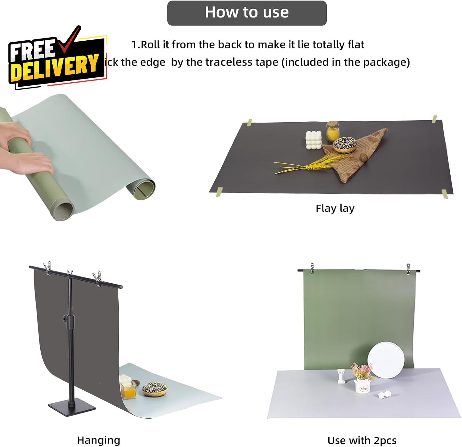 Photography Backdrops Small Product Background: Flat Lay Seamless Paper Props…