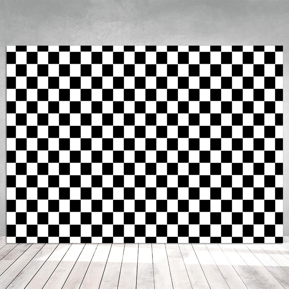 7x5Ft Black And White Checkerboard Theme Photography Backdrop Kids Party Decor