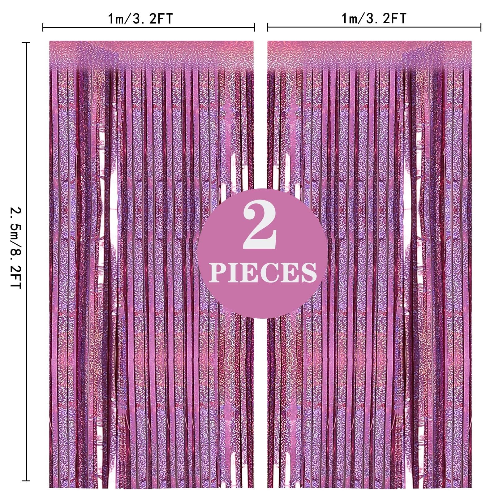 2 Pack 3.2ft x 8.2ft Pink Metallic Tinsel Foil Fringe Curtains Backdrop for P…
