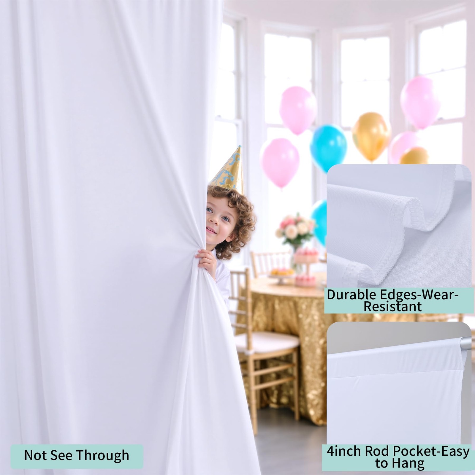 50×10 ft Wrinkle Free White Backdrop Curtain for 10ft×10ft_5 Panels,