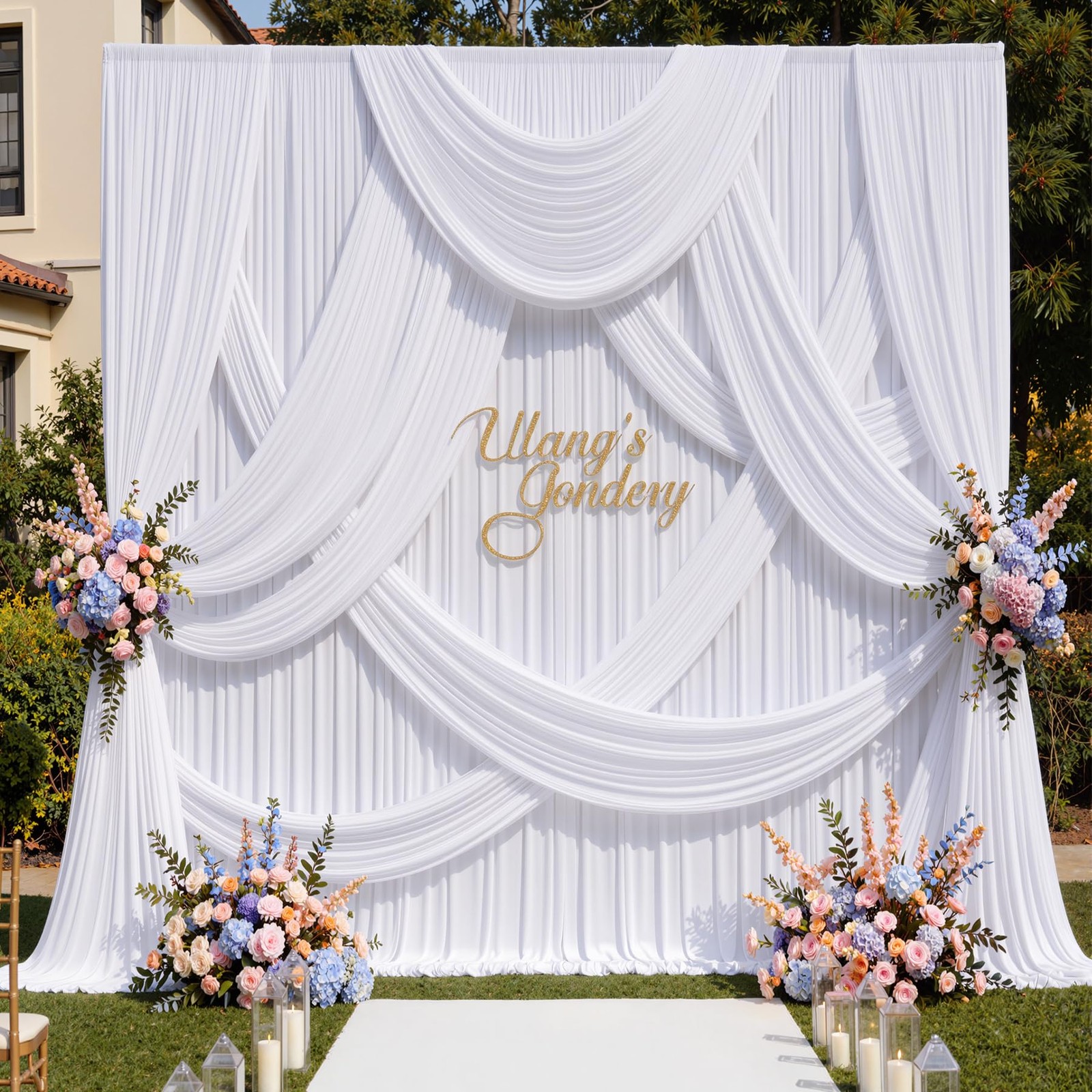 50×10 ft Wrinkle Free White Backdrop Curtain for 10ft×10ft_5 Panels,