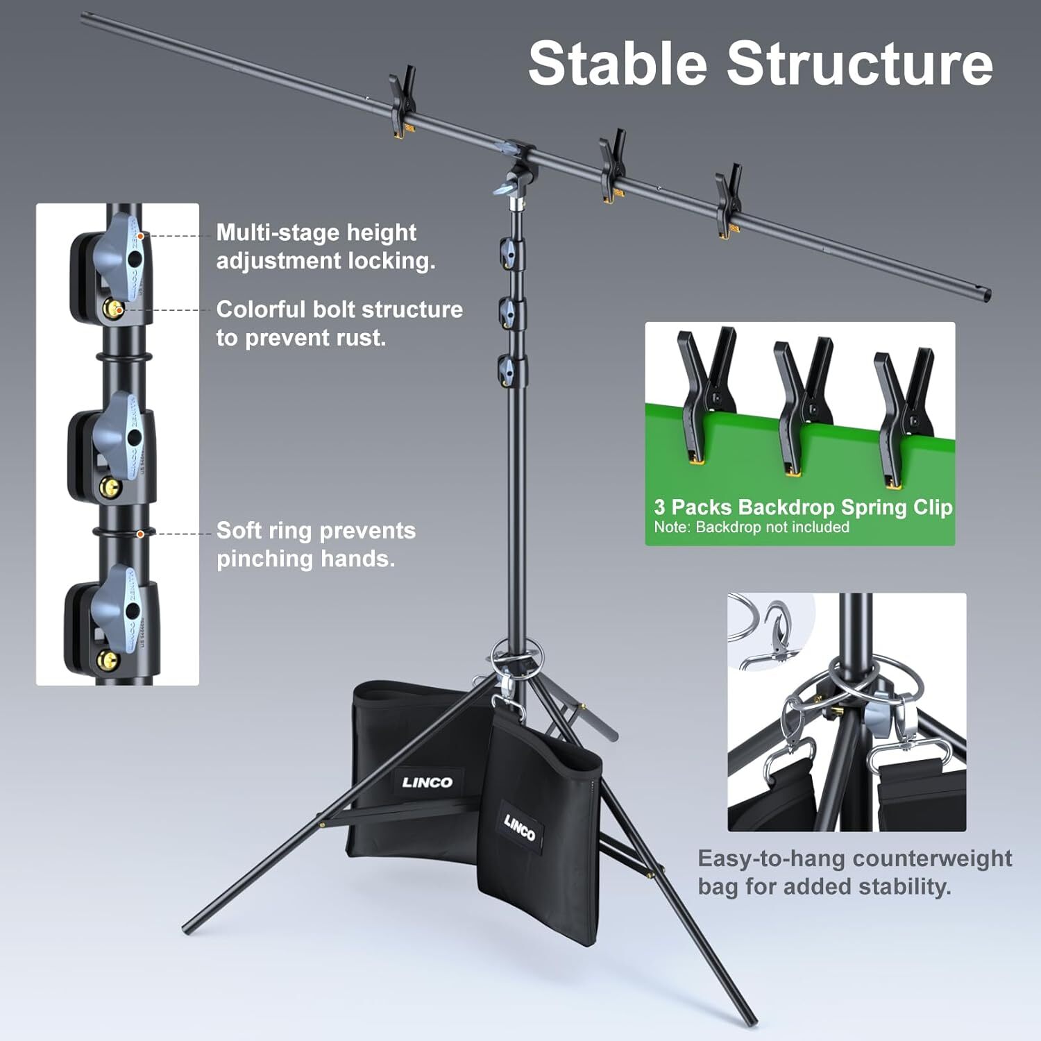 LINCO Photo T-Shape Backdrop Stand Background Backdrops Support Kit – 4198T