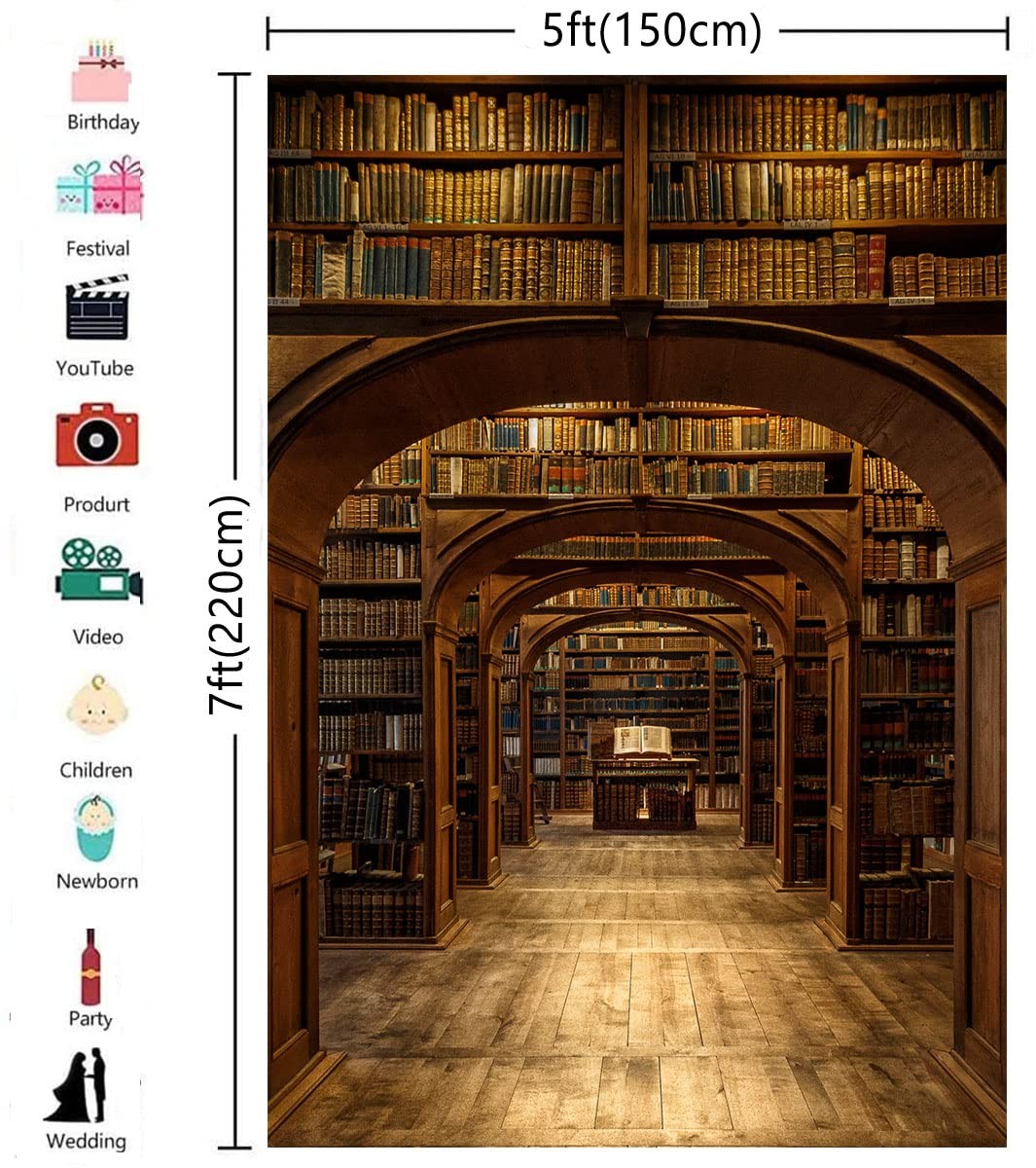 5X7ft Wizard School Backdrop Magic Library Photography Background 5X7ft, 1