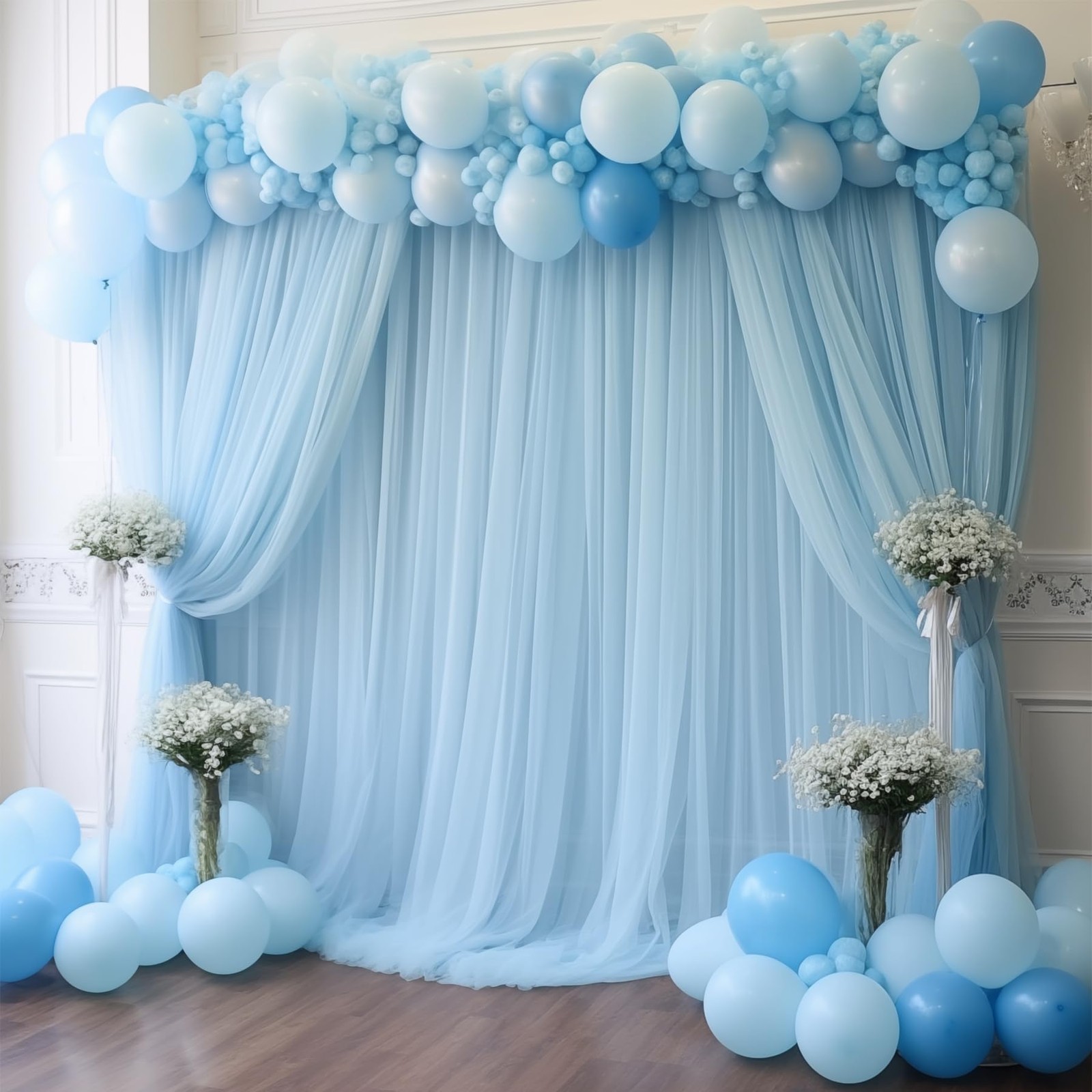 20x10ft Blue Tulle Backdrop Curtains Sheer Photo Background Drapes Party
