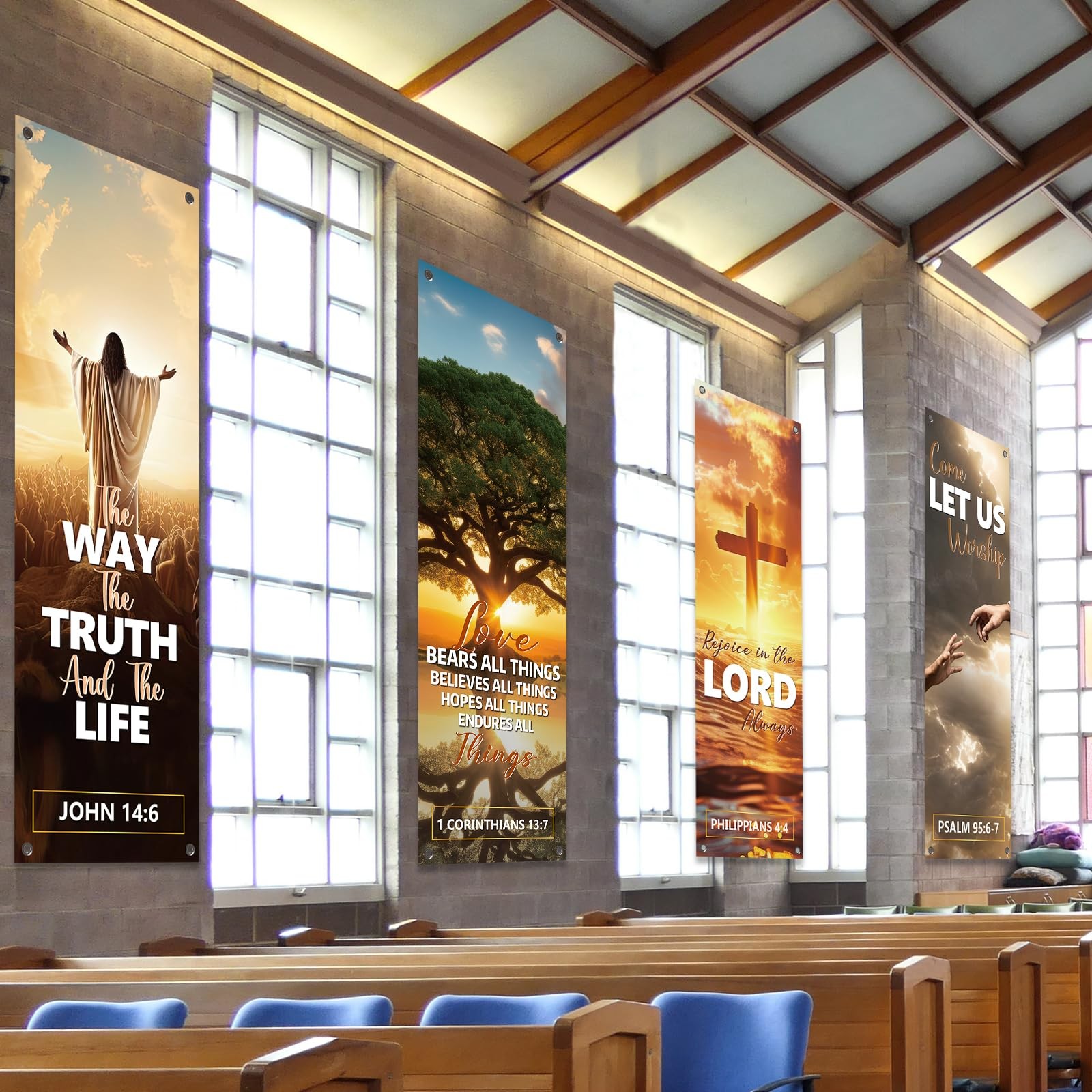 4Pcs Church Banners for Sanctuary Wall Welcome Religious Banners Hanging Back…
