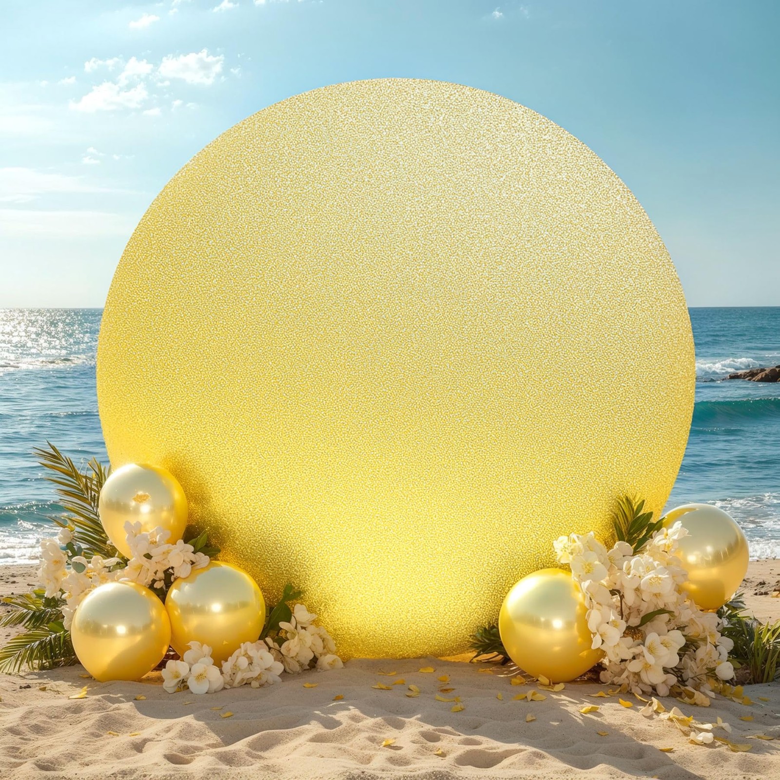 6.5FT Gold Sequins Round Backdrop Cover – Sparkly Glitter Round Arch Stands C…