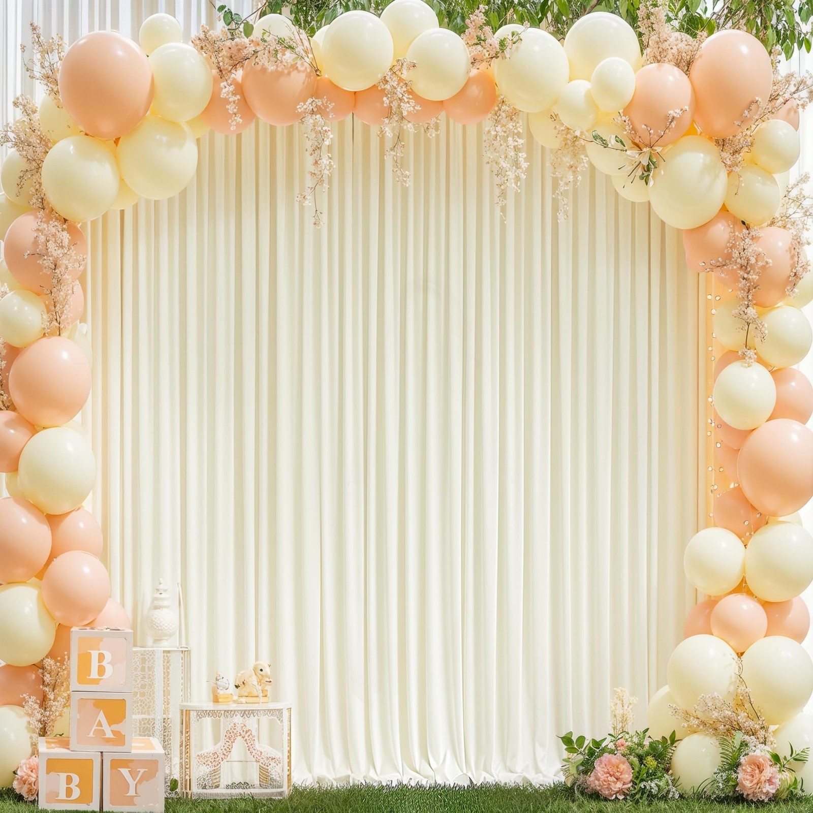 8×10 Ft Ivory Backdrop Curtains 2 Panels Wrinkle Free Polyester Hub