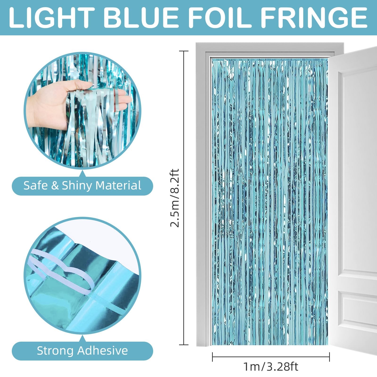 30 PCS 3.3×8.2 FT Light Blue Foil Fringe Curtain Backdrop Tinsel Streamer Prop