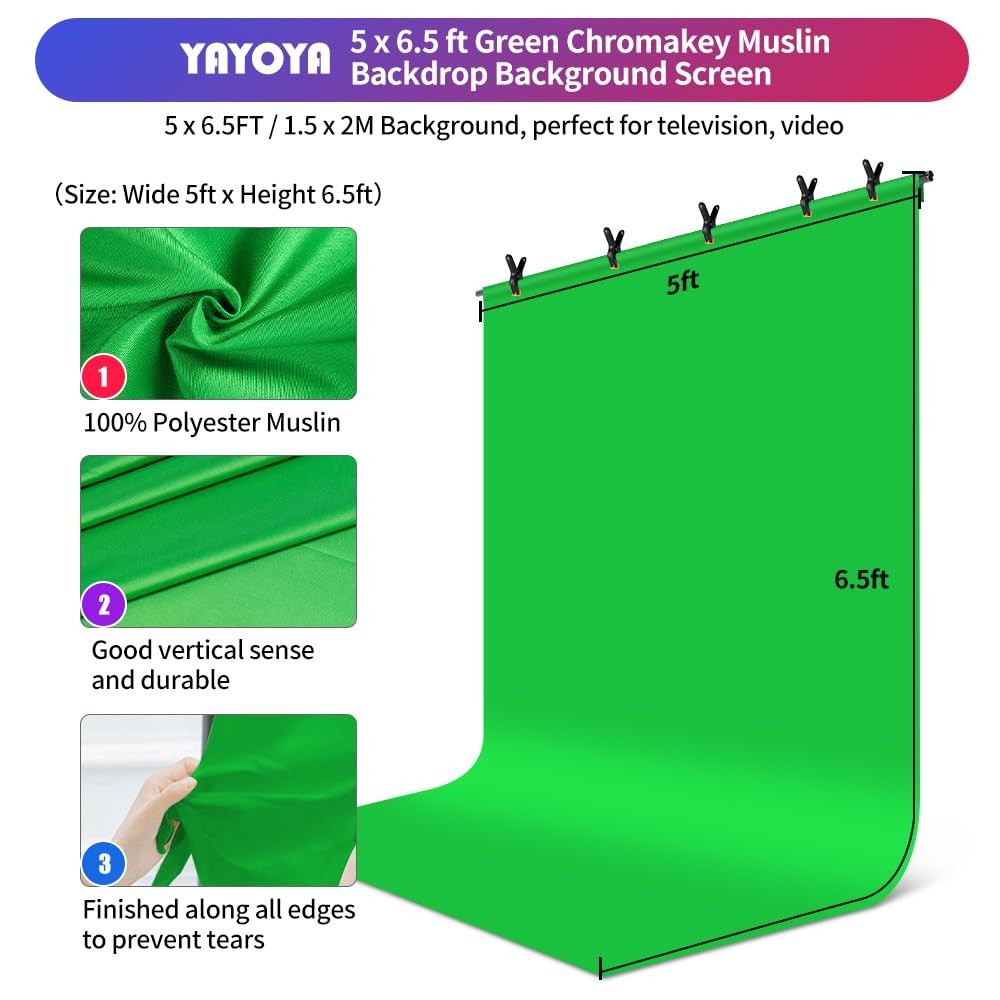 Green Screen Backdrop Kit, 5 x 6.5 ft Portable Chromakey 5 x Ft,