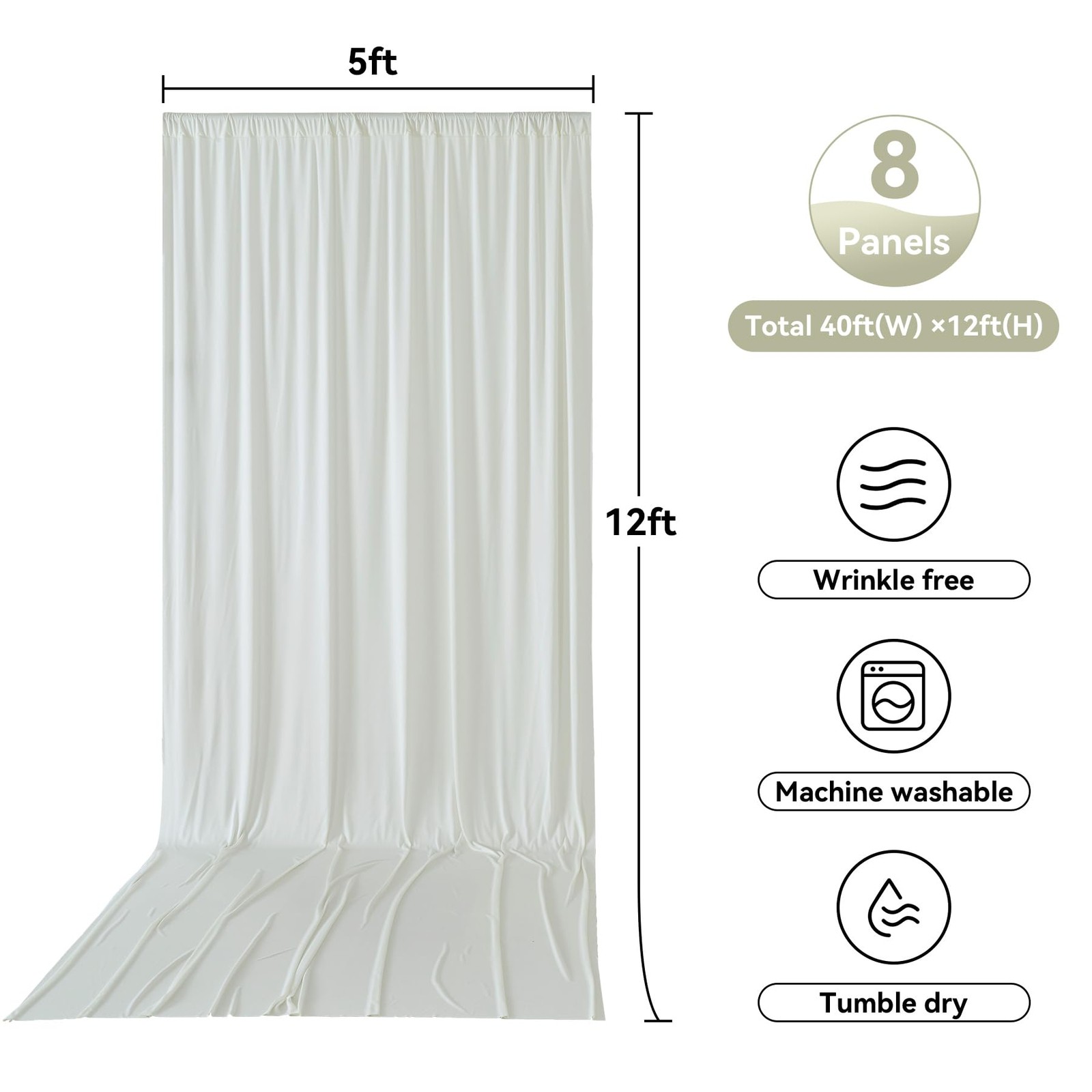 Htper 8 Panels 5x12ft Backdrop Curtains for 5ft(W)x12ft(H)_8 Panels, Ivory