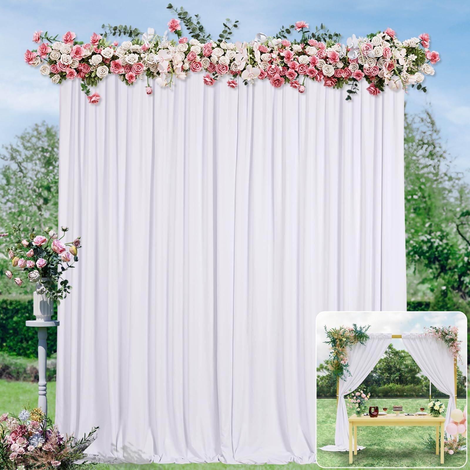 10x10Ft White Backdrop Curtain for Wedding Baby Shower Party Photo Background
