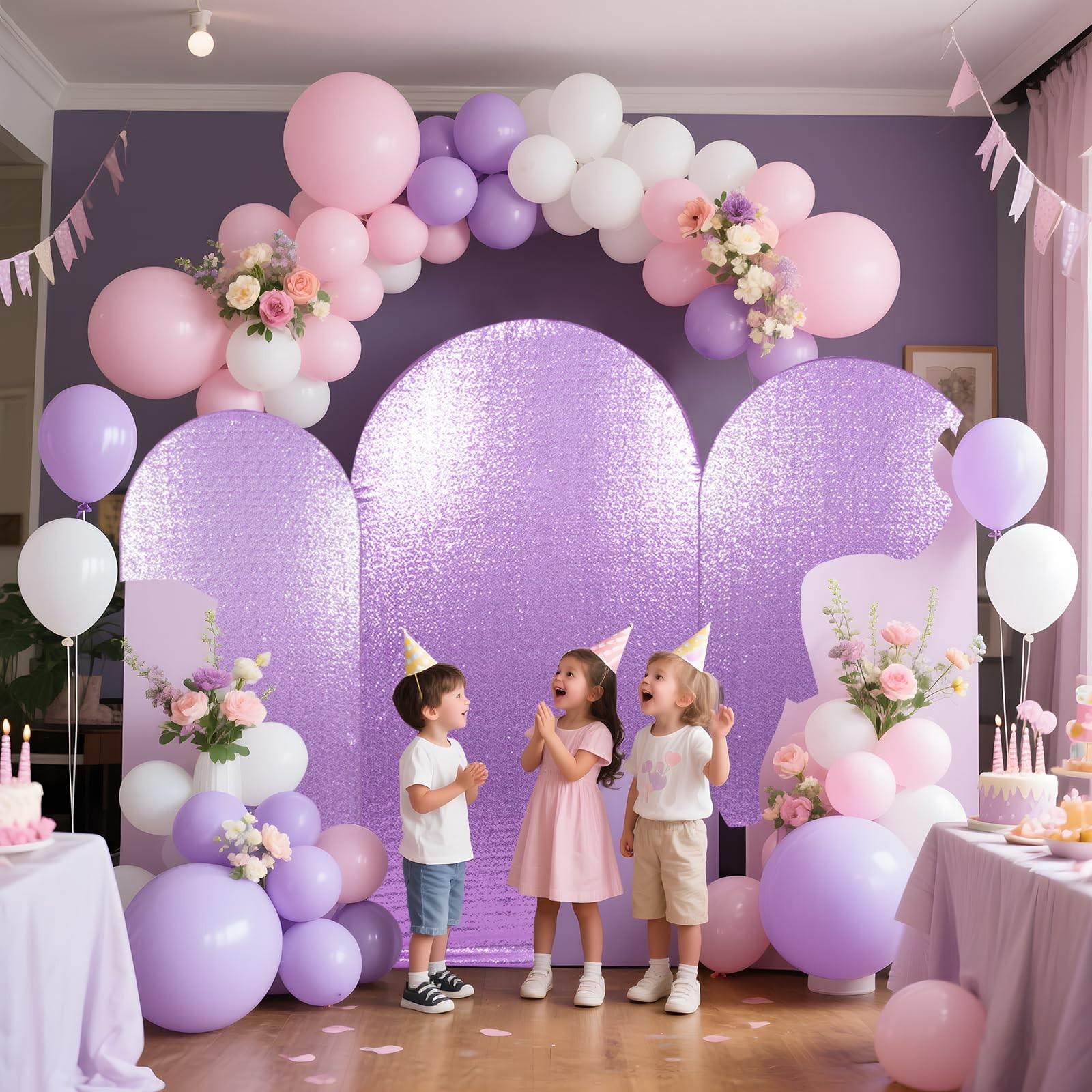 7.2 FT Arch Backdrop Cover, Lavender Bling Sequin Backdrop, Round Top Chiara …