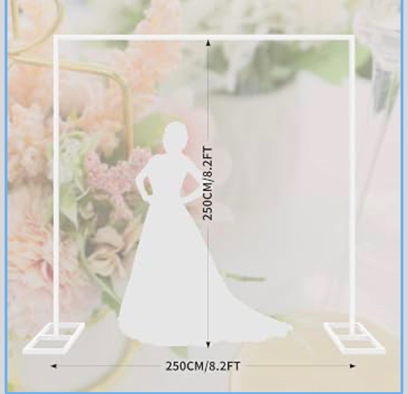 8.2FTx8.2FT White Adjustable Wedding Arch Backdrop Stand Square Tube Metal, NEW