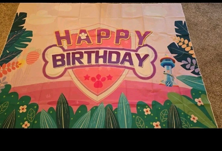 Pink Paw Patrol Happy Birthday Backdrop Photo Banner Decoration 5×7 Ft