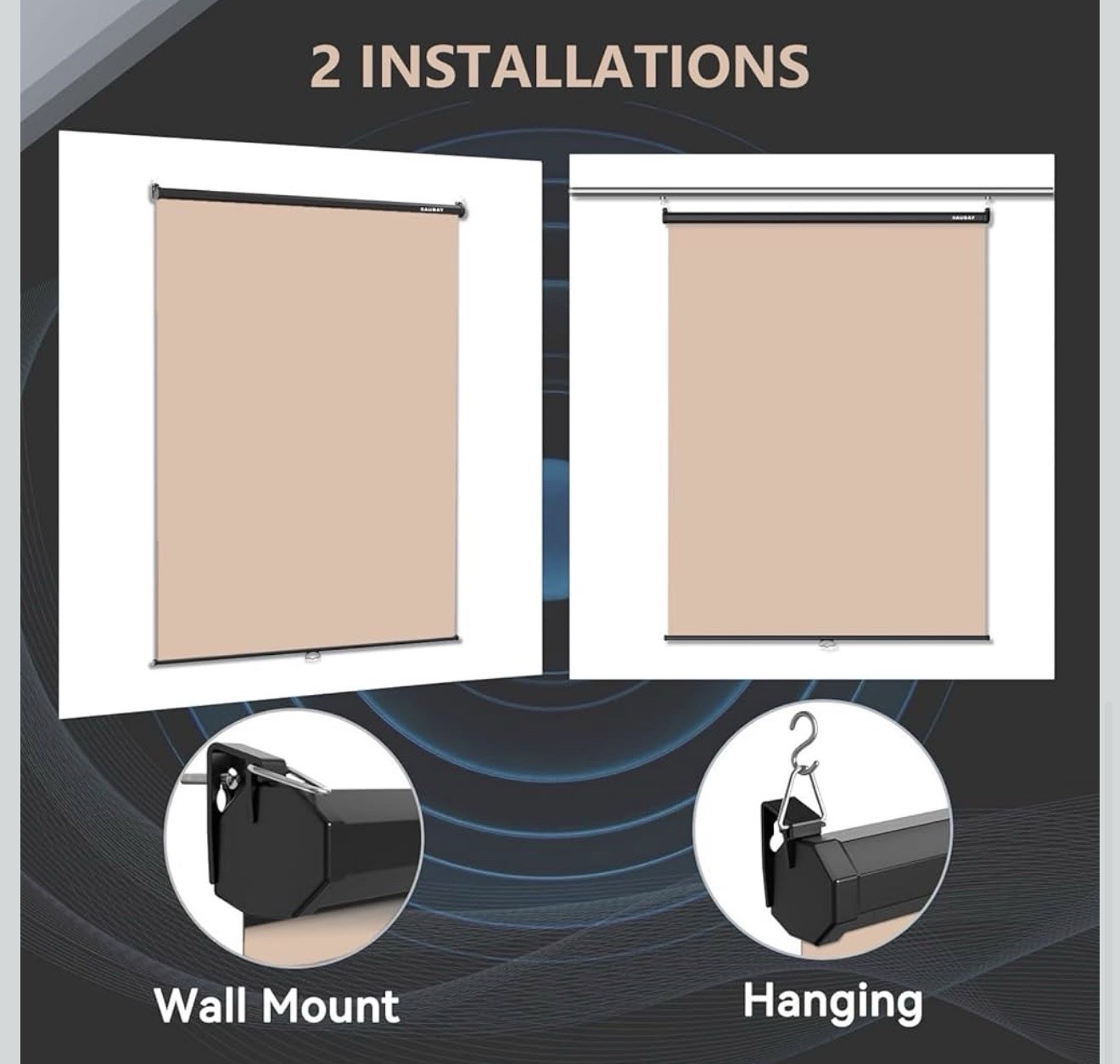 Retractable Pull Down Beige Screen – 59.8″ x 86.6″ Collapsible Wall-Mount Bac…