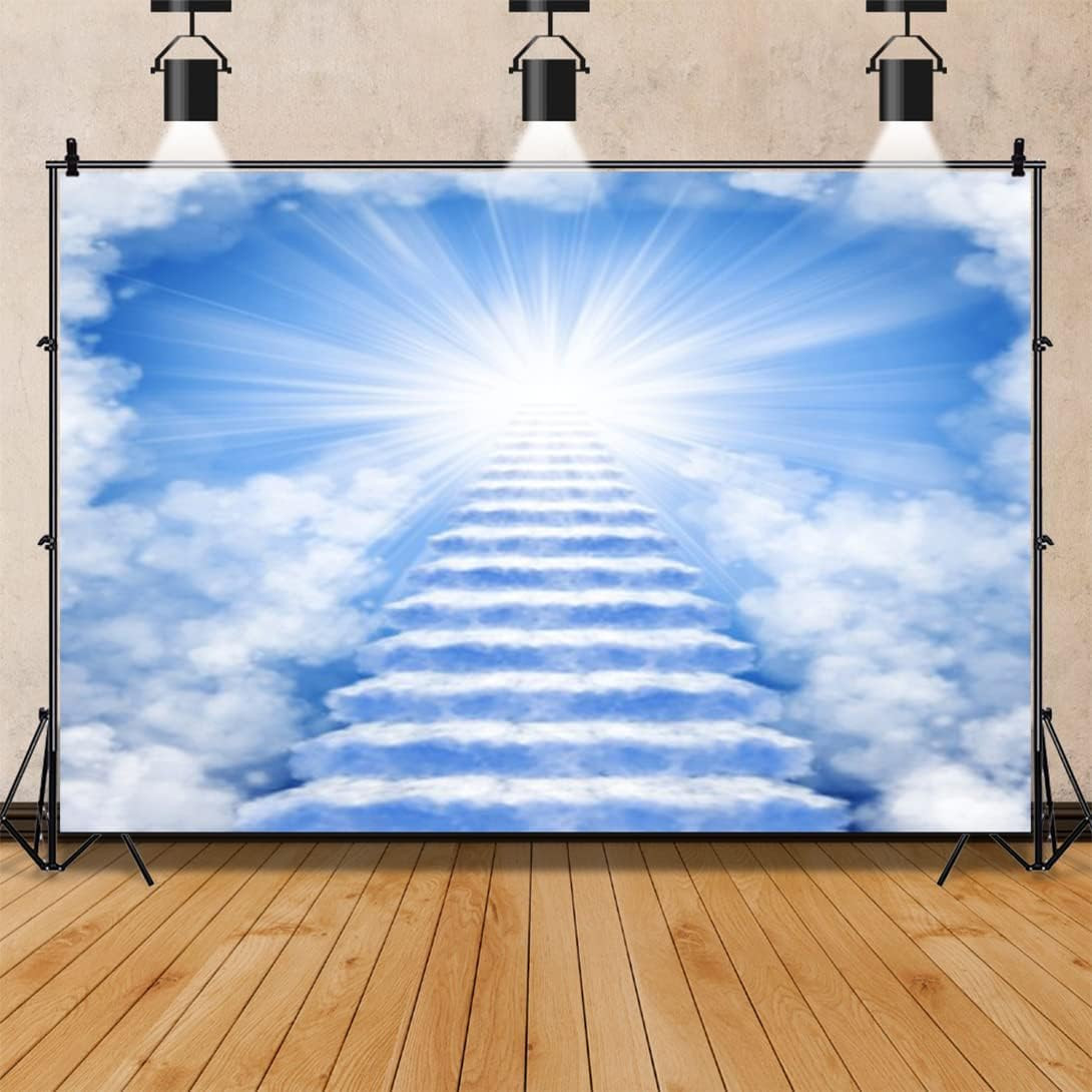 5X3Ft Heaven Backdrop – Stairs to Heaven Paradise God Bless Banner – Holy