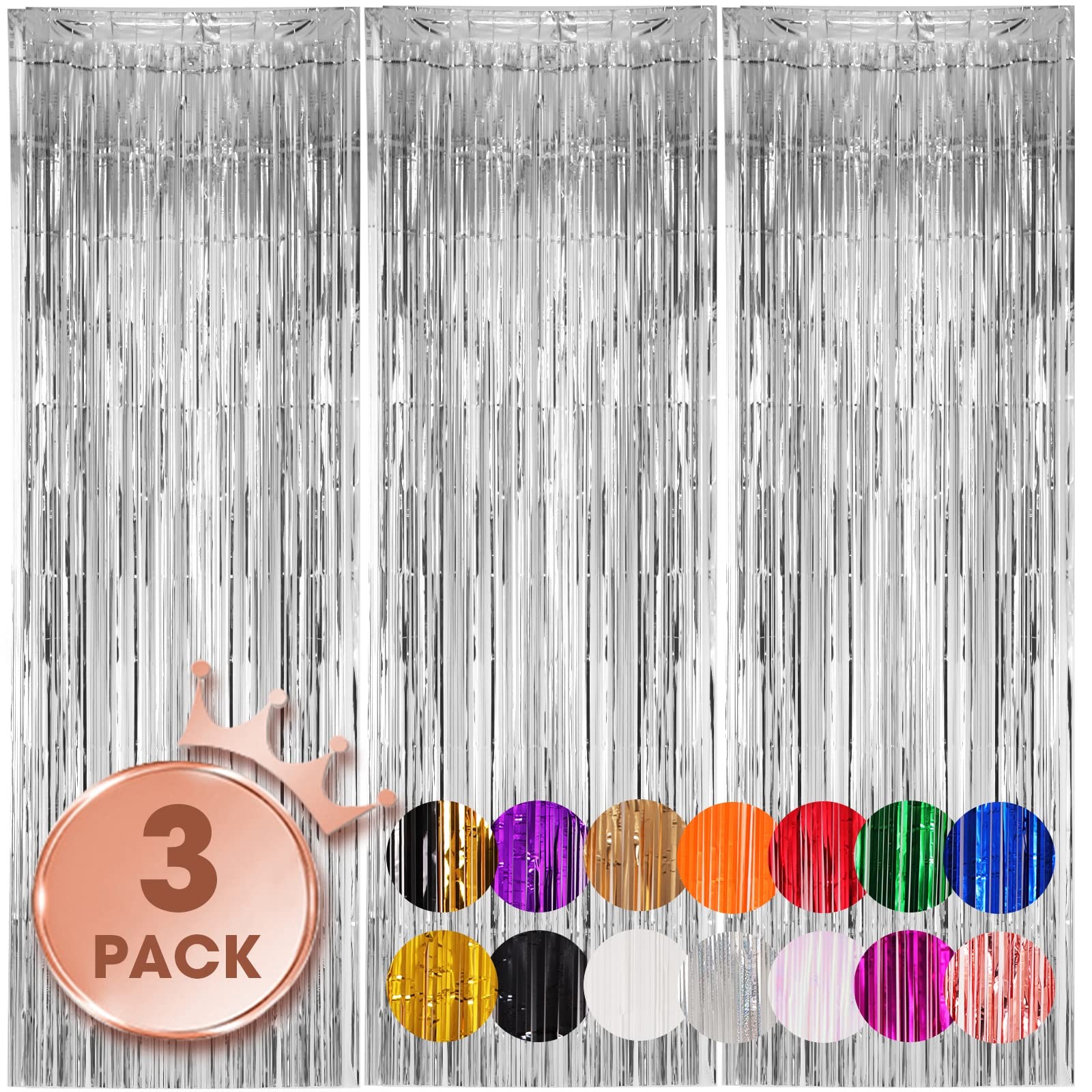 Silver Foil Fringe Backdrop Curtains 3.3×8.2 Feet Tinsel Party Streamers 3 PCS