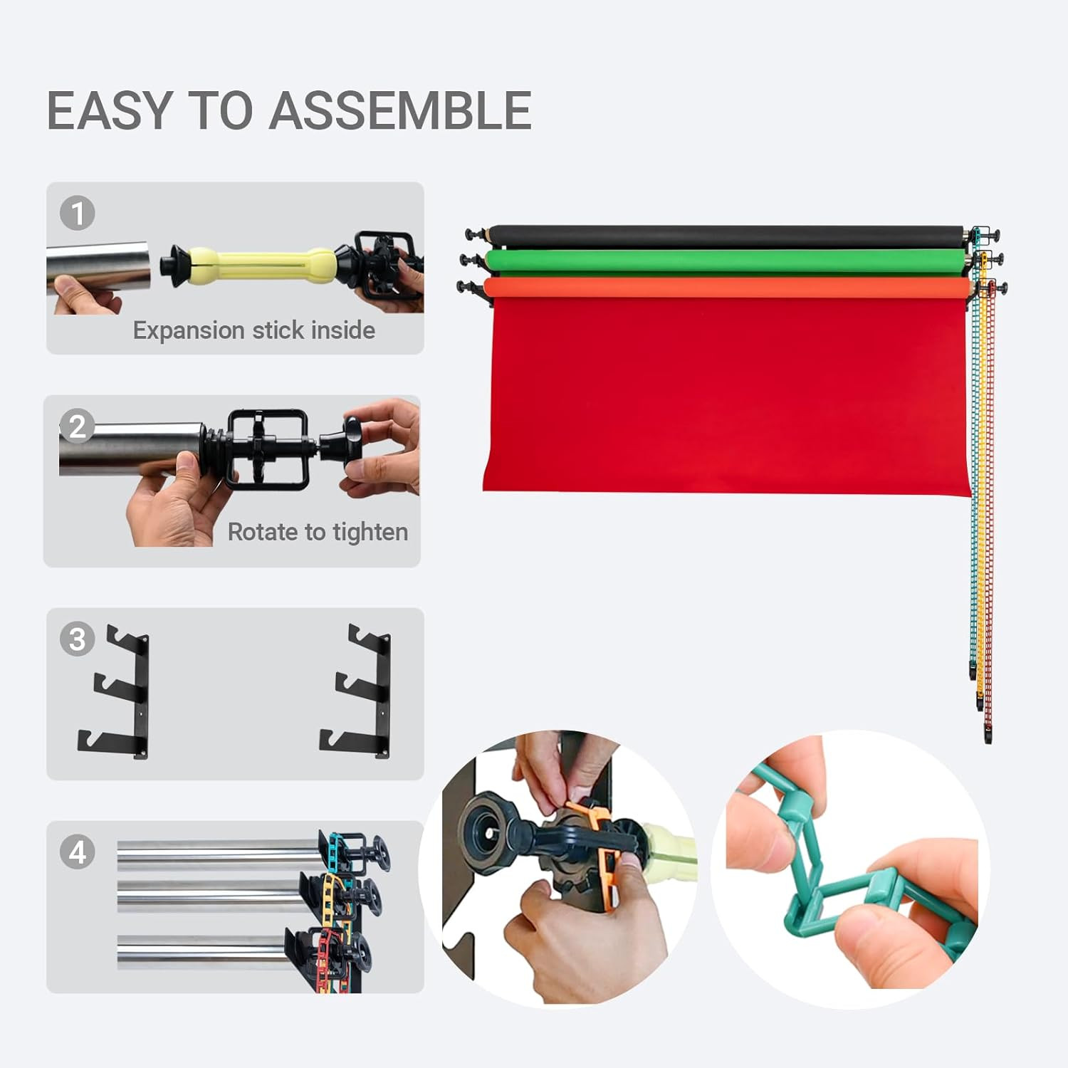 Photography Backdrop Roller Support System, 3 Rollers, 120-Inch Stainless Steel