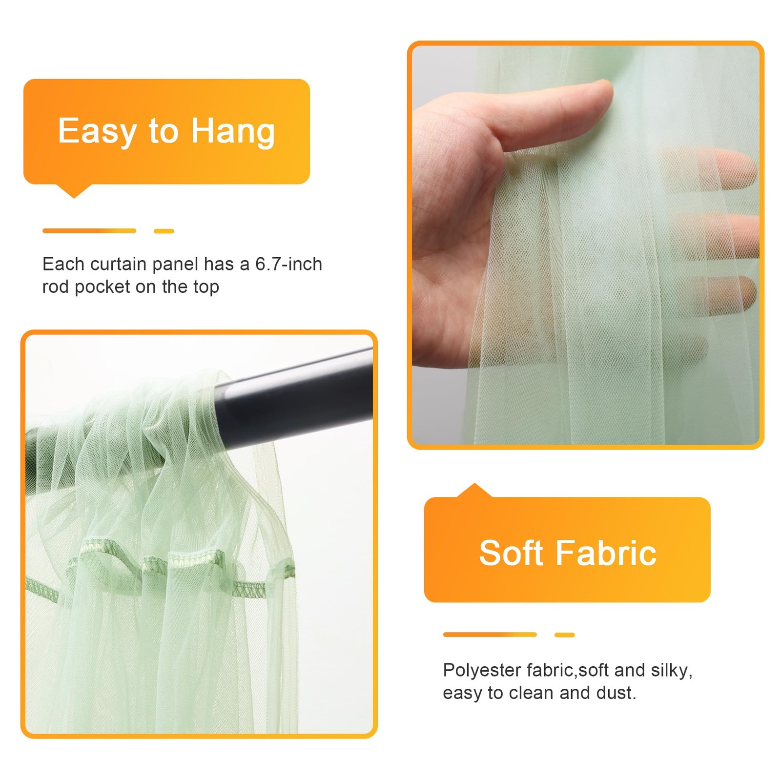 Sage Green Tulle Backdrop Curtains with Lights String 10FT X 8FT Sheer Curtai…