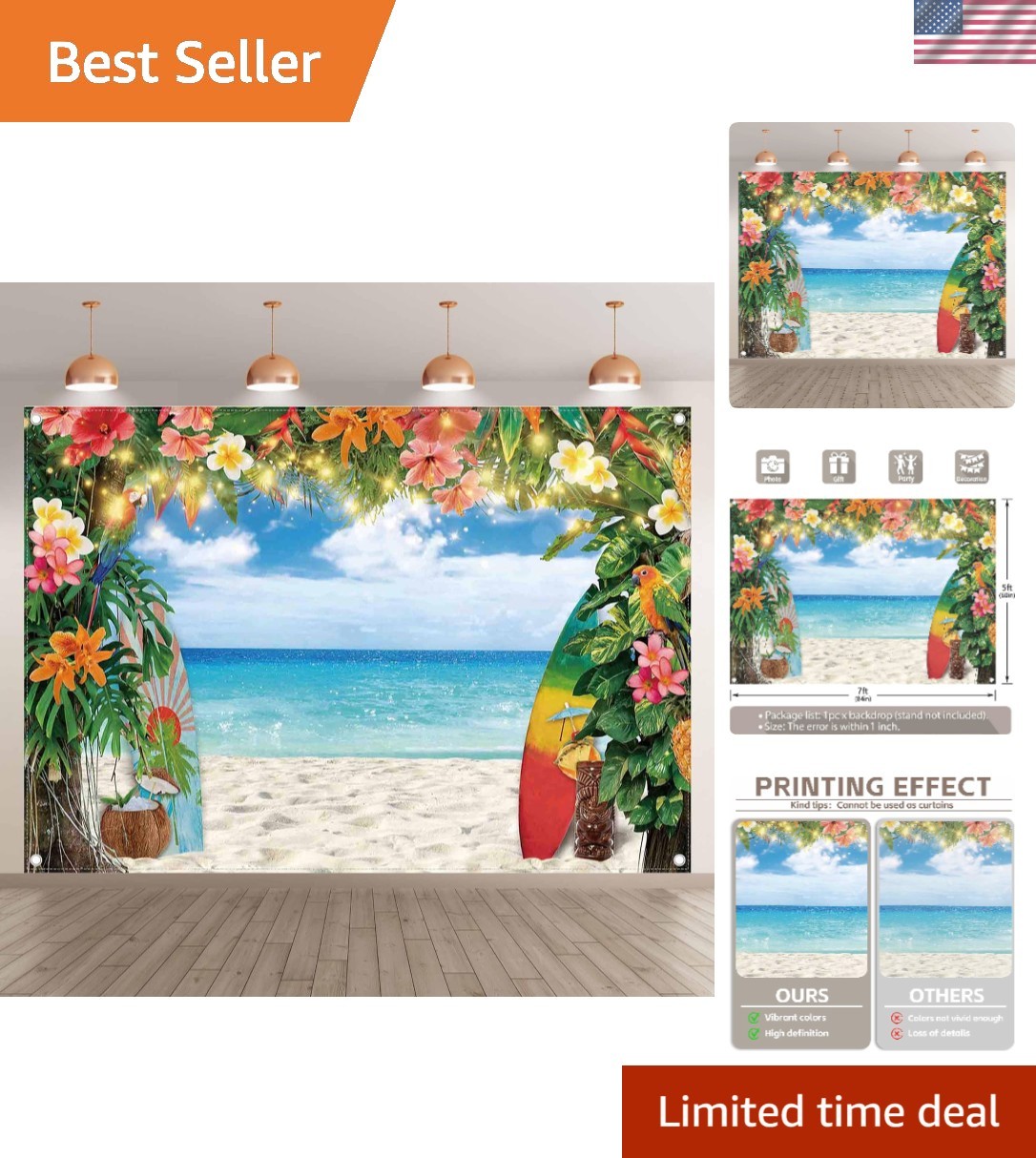 7ft x 5ft Aloha Party Backdrop – Ideal for Graduation & Wedding Celebrations