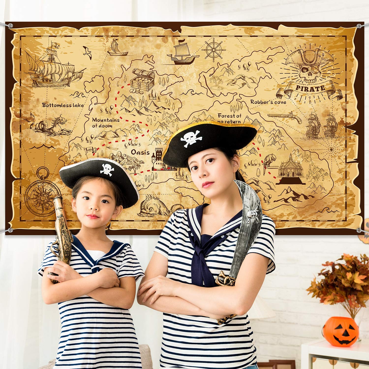 Halloween Pirate Treasure Map Backdrop Pirate Theme Background Jewelry Map Banne