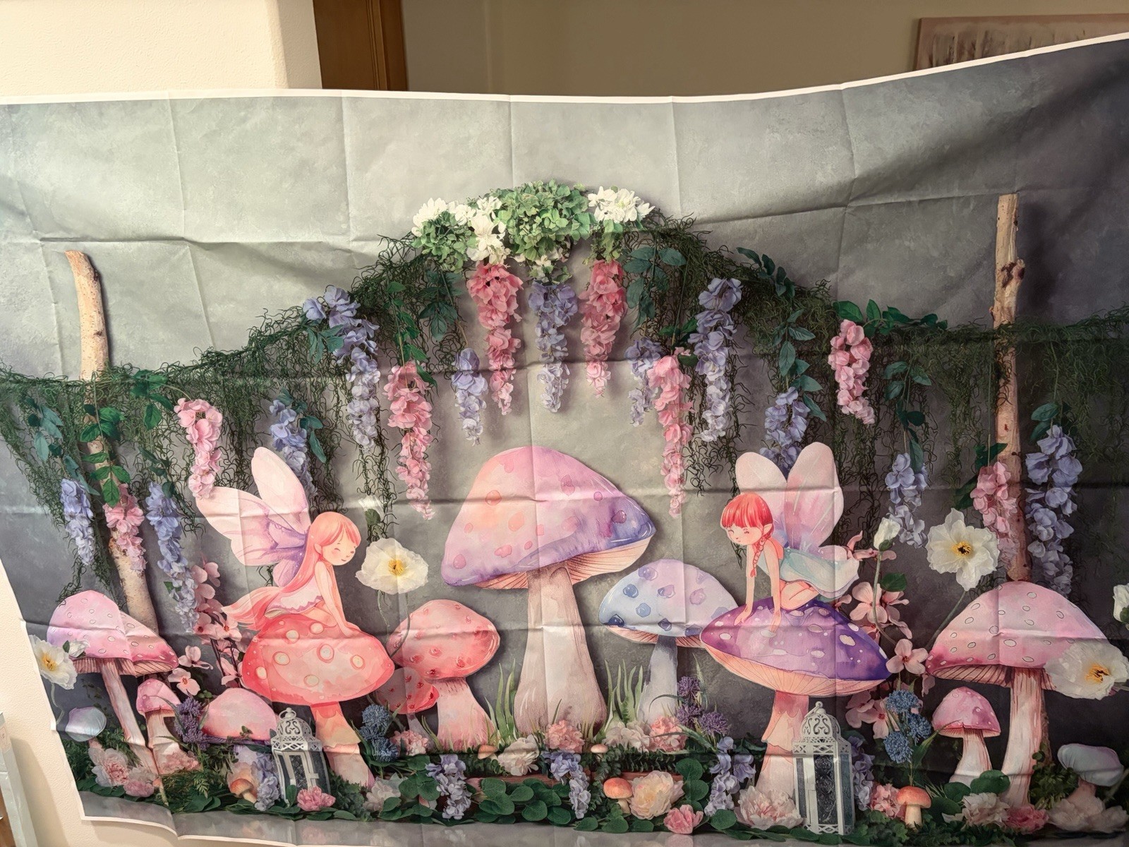 Fairy Mushroom Backdrop Enchanted Garden Photo Background Pink Purple 7 Ft X 5