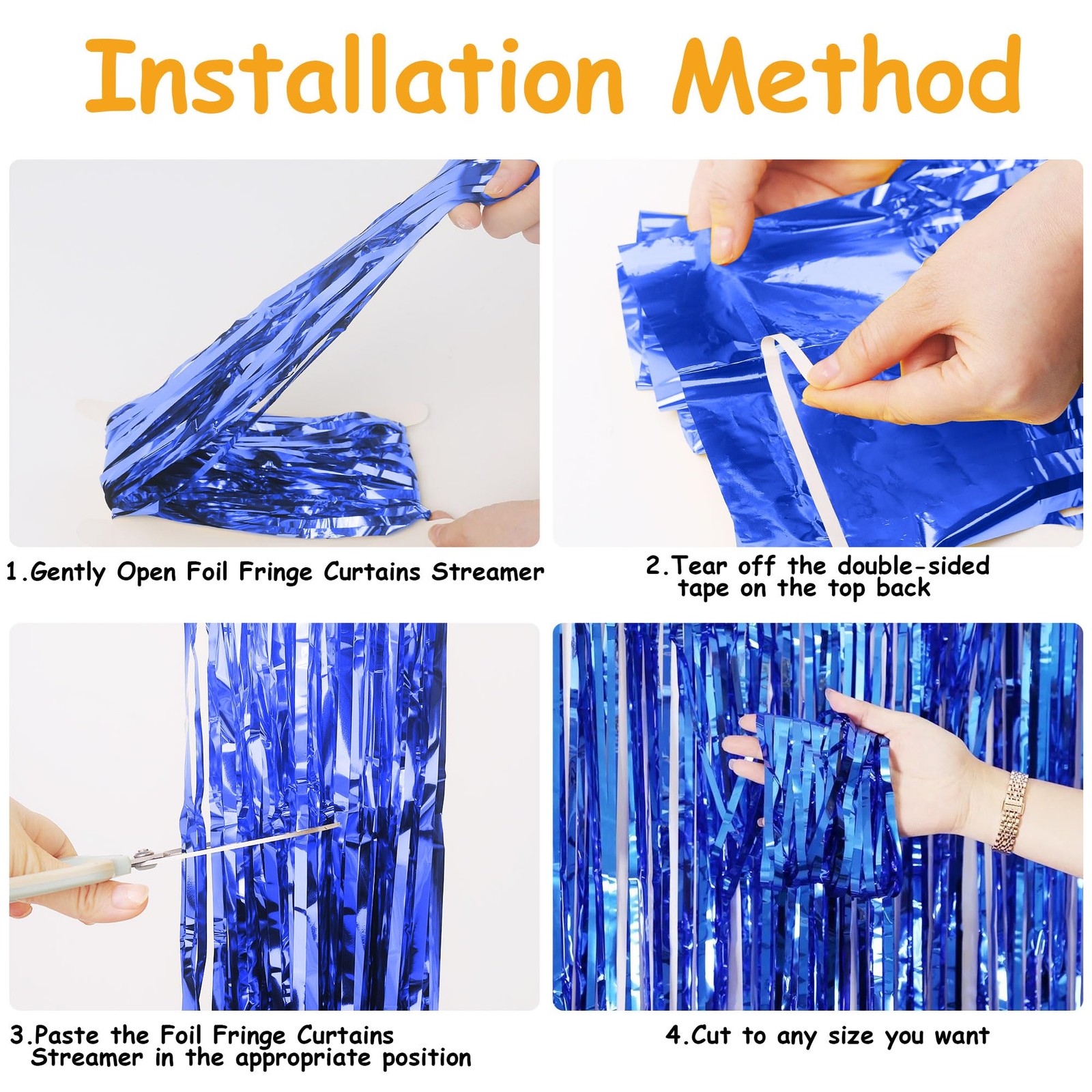 Blue Tinsel Foil Fringe Backdrop Curtains Party Decor 3.28×6.56 Ft 2 PCS