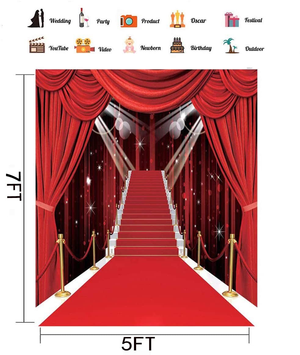 Hollywood Theme Party Decorations Photo Backdrops Red Carpet 5′x7′,