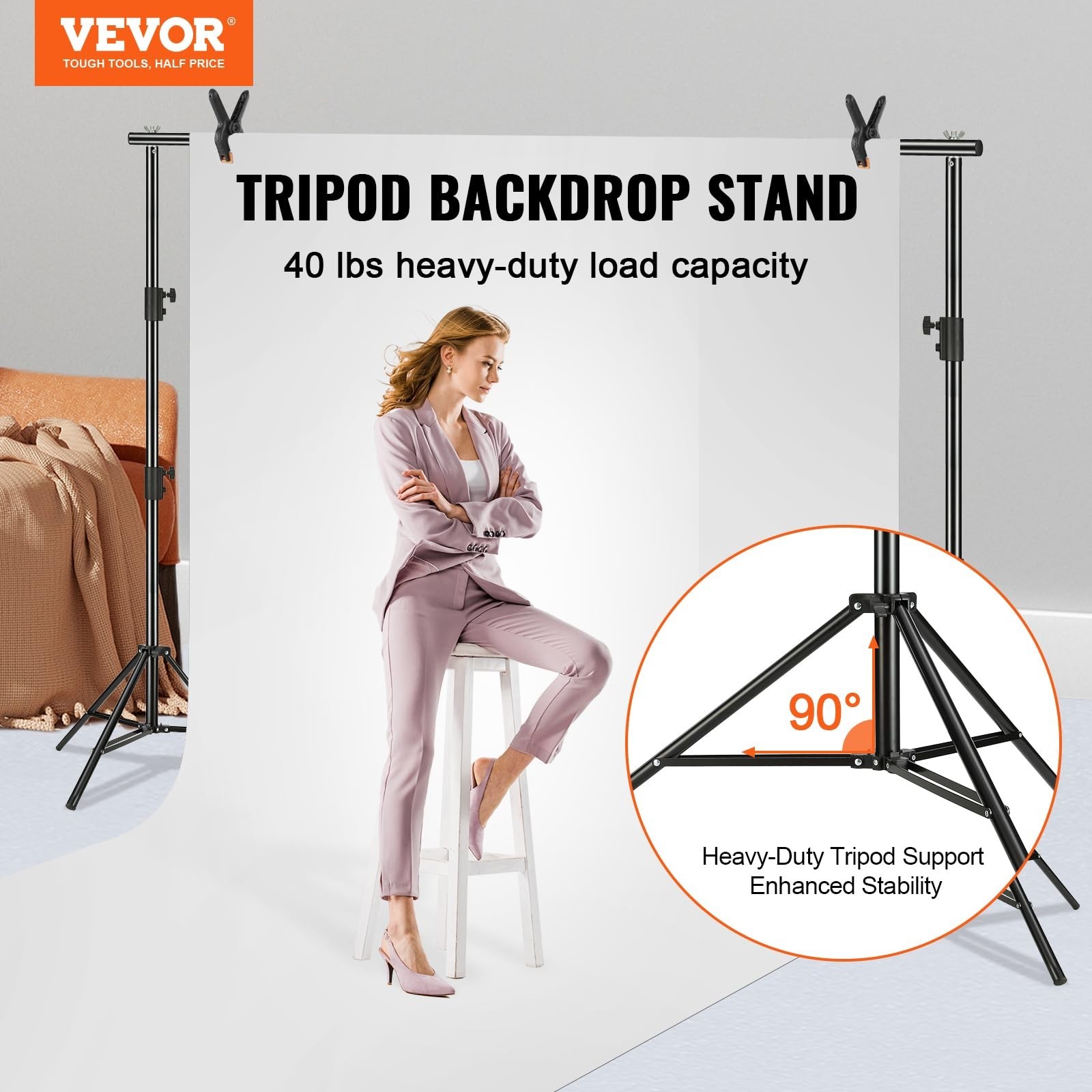 Heavy Duty Adjustable Backdrop Stand 11.5×9.6ft with Clamps & Carry Bag – Photog