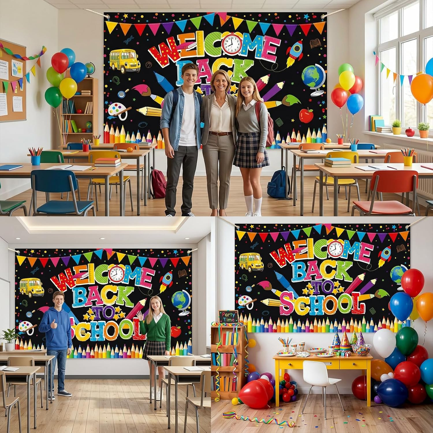 Back to School Backdrop, Back to School Decorations, 70.86X43.30Inch Background