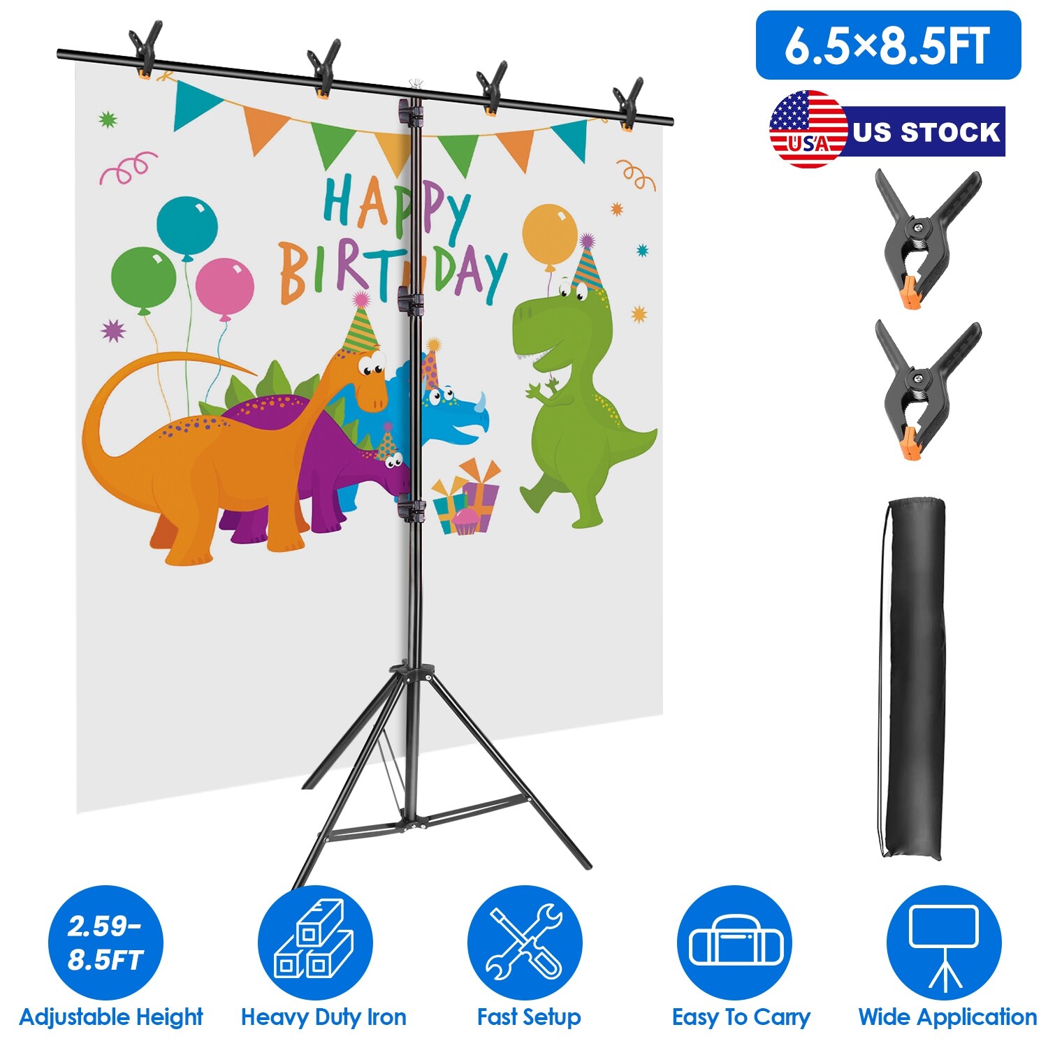 New 6.5?8.5FT Heavy Duty T-Shape Backdrop Stand with Clamps