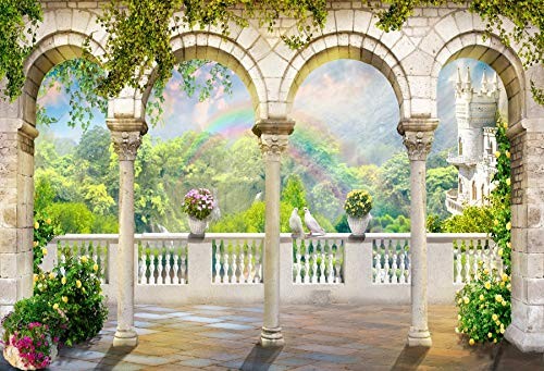 7×5 Ft Scenery Garden Arched Door Blue Sky Wedding Photography Backdrop Prop