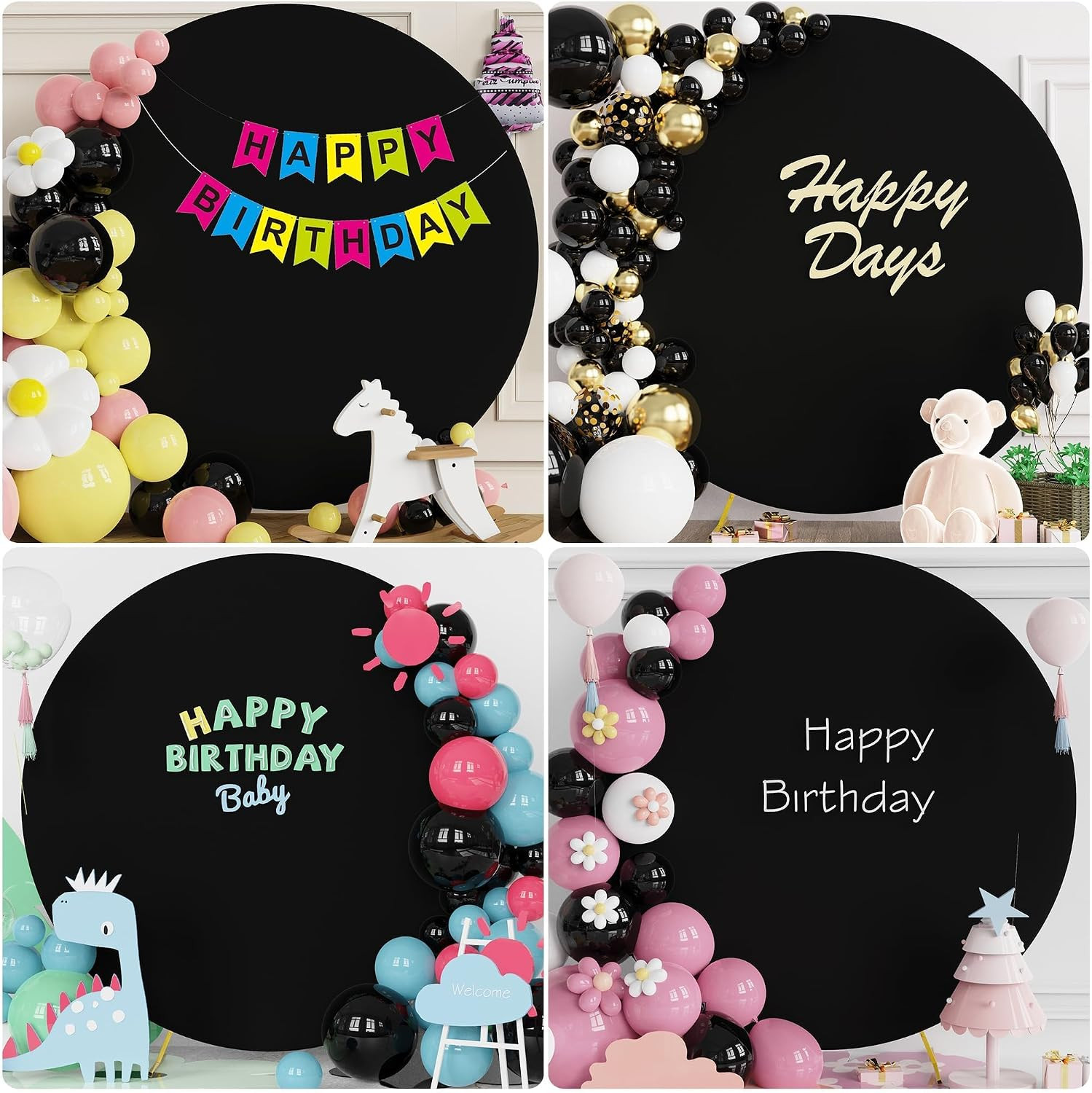 7.2FT Round Black Backdrop Cover with Buckles for Arch Support