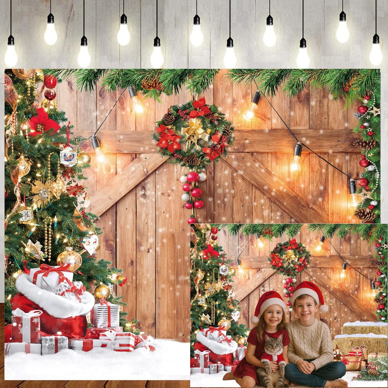 LTLYH 7x5ft Christmas Barn Door Backdrop Rustic 7x5ft, Random color