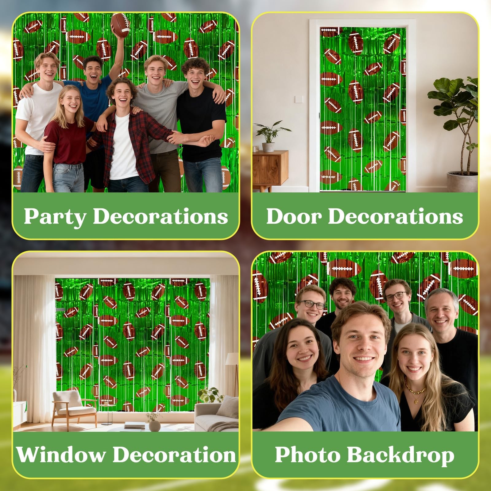 3 Pack Football Party Decorations, Foil Fringe Curtain Backdrop 3.3×6.6 ft fo…
