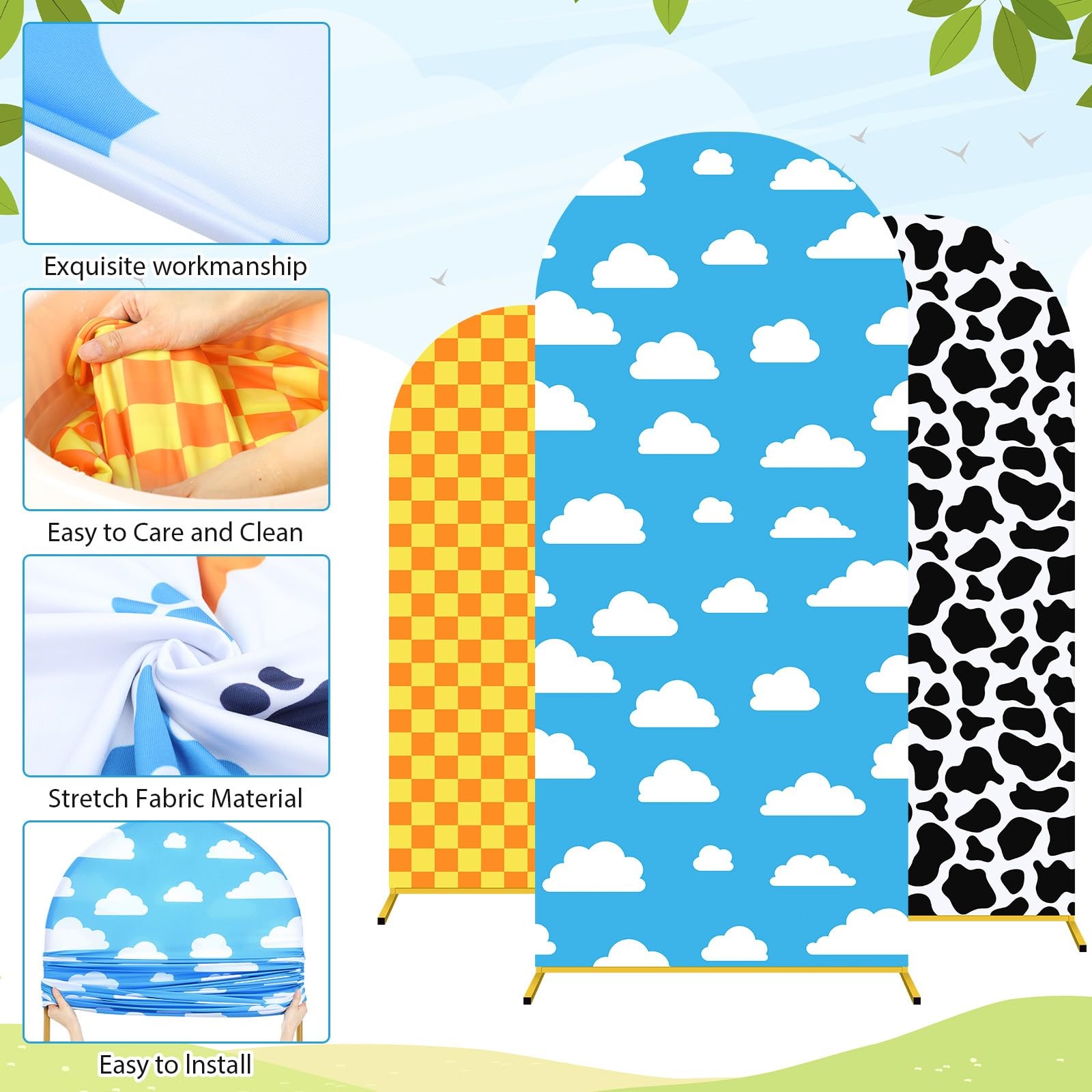 3 Pcs Cartoon Arch Backdrop Cover Set 6Ft, 6.6Ft, 7.2Ft Cartoon Birthday Part…