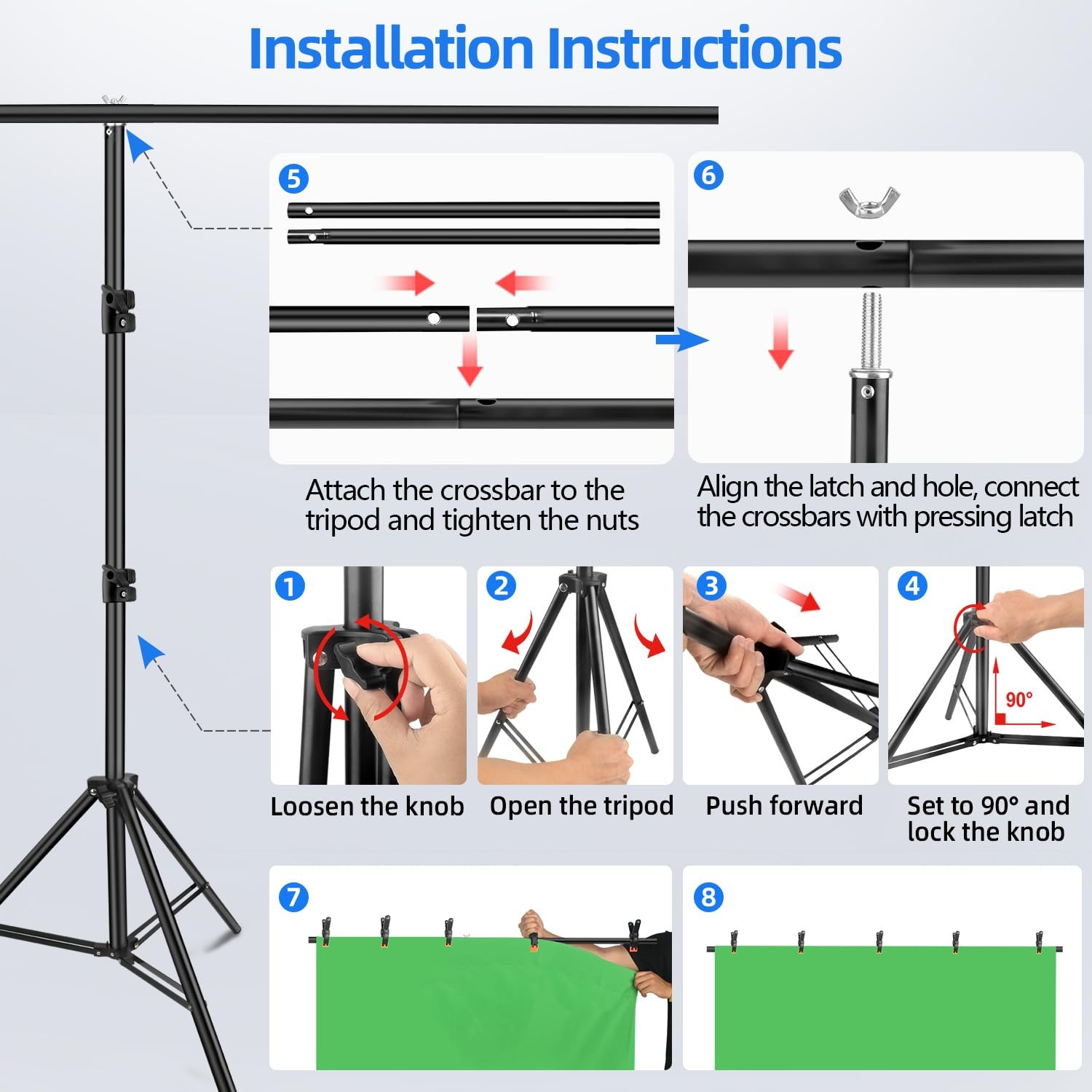 7×5 Ft Blue Green Screen Backdrop Kit Reversible Background With Stand Zoom