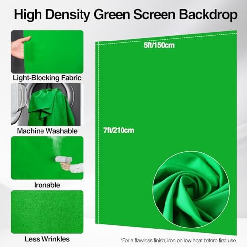 Green Screen Backdrop Kit with Stand, Portable Greenscreen 5x7ft green screen