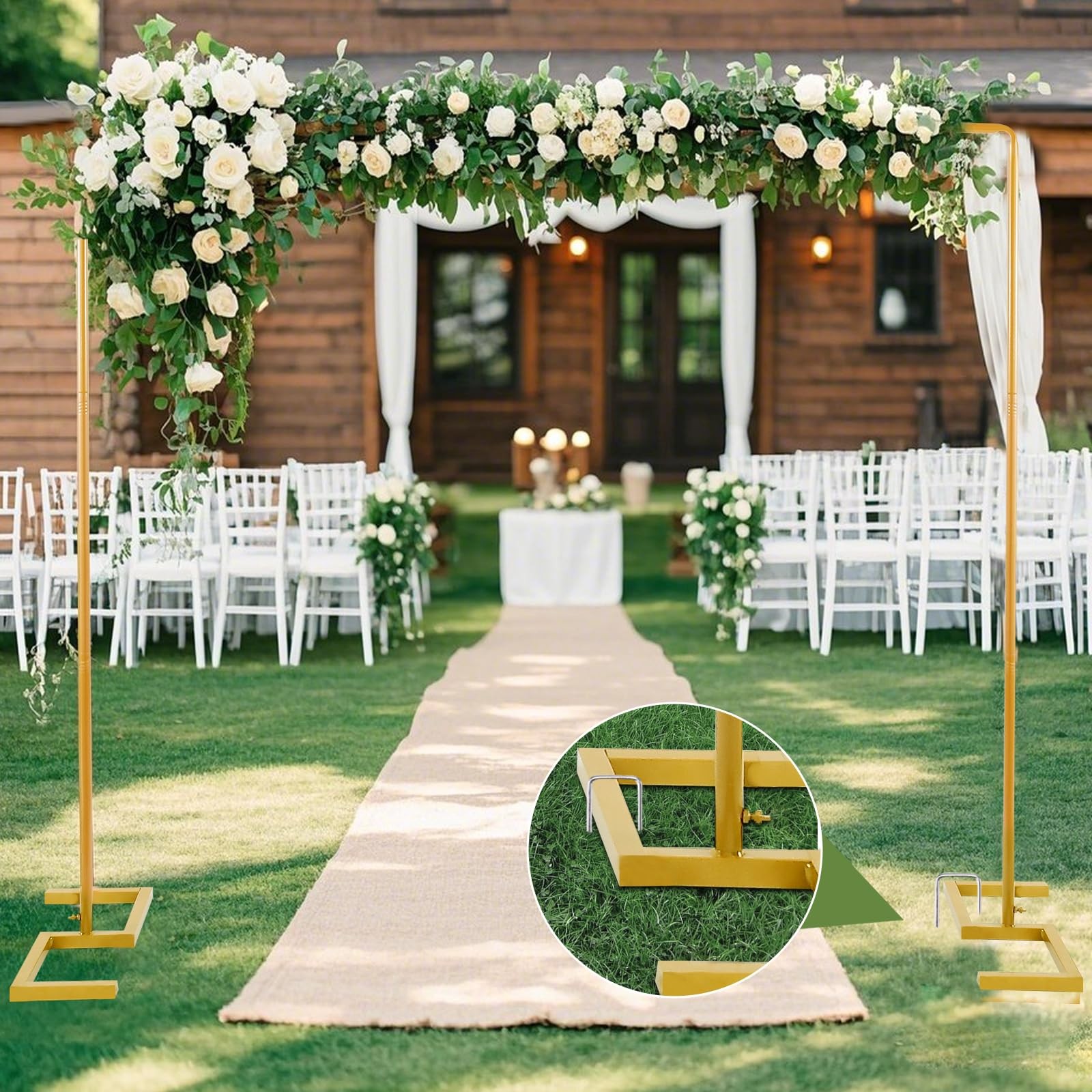 8.2FT Square Arch Backdrop Stand,Metal Gold Backdrop Stand Heavy Duty Adjusta…