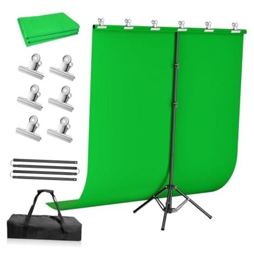Green Screen Backdrop Kit with Stand, Portable Greenscreen 5x7ft green screen