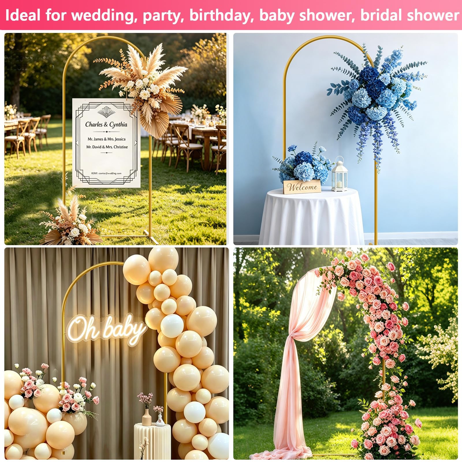 6 FT Metal Arch Backdrop Stand, Party Balloon Arch Stand