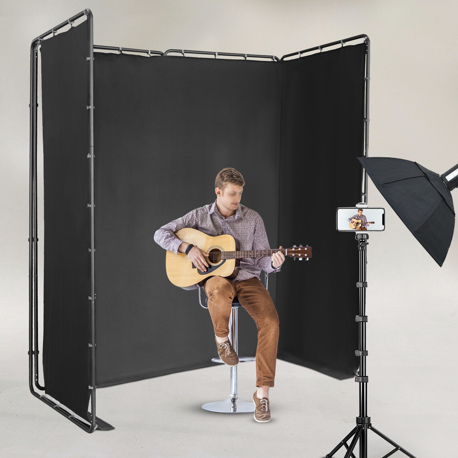 Backdrop Stand Floor Standing Photography Backdrop Stand w/Black Cloth 3.88*2.3m
