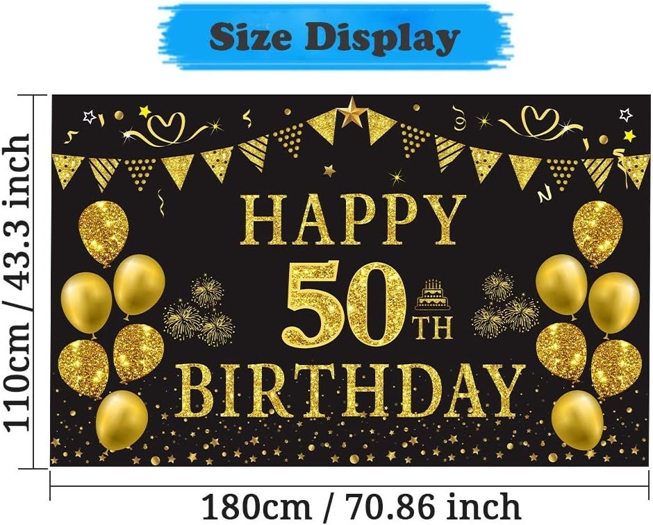 Elegant Gold & Black 50th Birthday Banner – 5.9ft x 3.6ft Photography Backdrop
