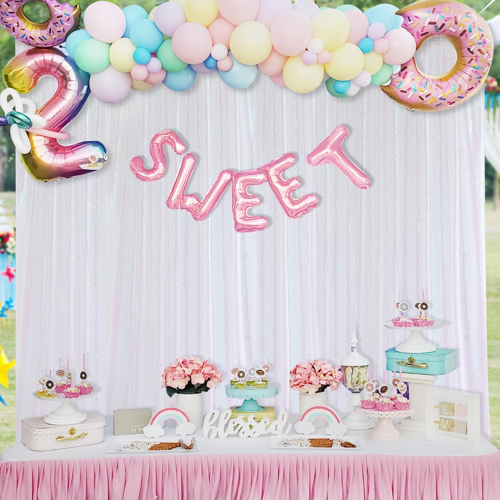7×7 Ft White Iridescent Sequin Backdrop Glitter Photo Booth Event Decor